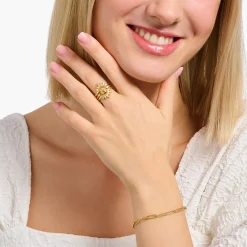 Hot Bague arborant des rayons de soleil et des gemmes multicolores dorée Femme Bagues|Placage Or 18 Carats - Argent 925