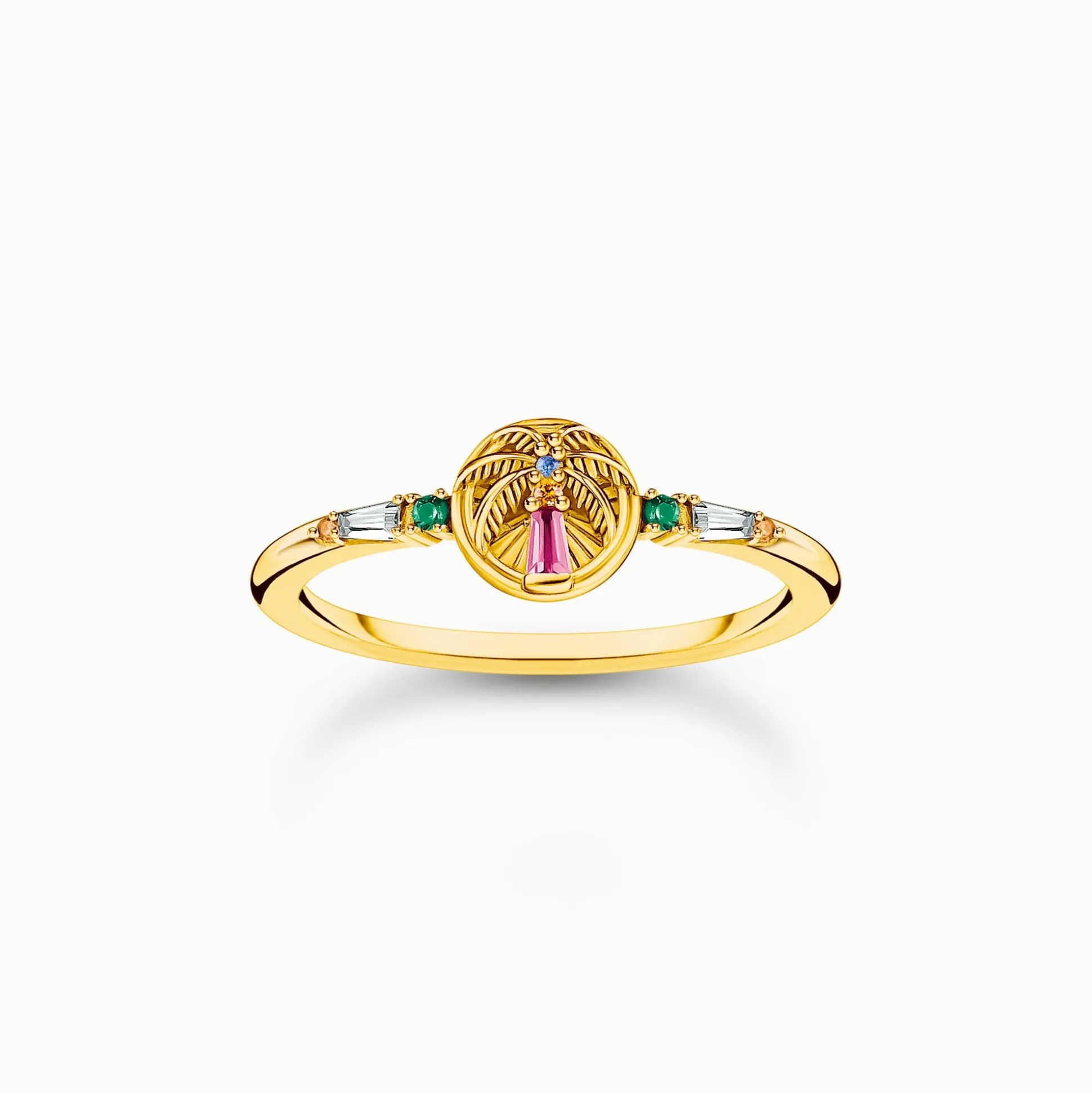 Clearance Bague arborant un palmier et des gemmes multicolores dorée Femme Bagues|Placage Or 18 Carats - Argent 925
