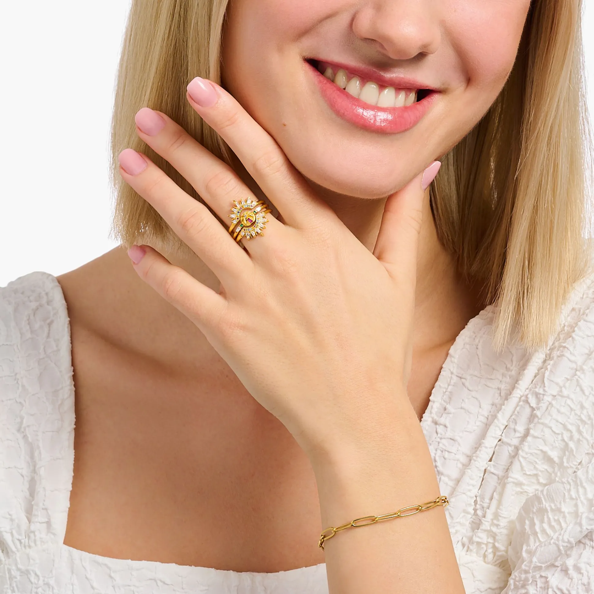 Clearance Bague arborant un palmier et des gemmes multicolores dorée Femme Bagues|Placage Or 18 Carats - Argent 925