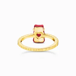 Online Bague avec mini Ours d’or rouge et pierres, dorée Femme Bagues|Placage Or 18 Carats - Argent 925