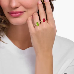 Online Bague avec mini Ours d’or rouge et pierres, dorée Femme Bagues|Placage Or 18 Carats - Argent 925