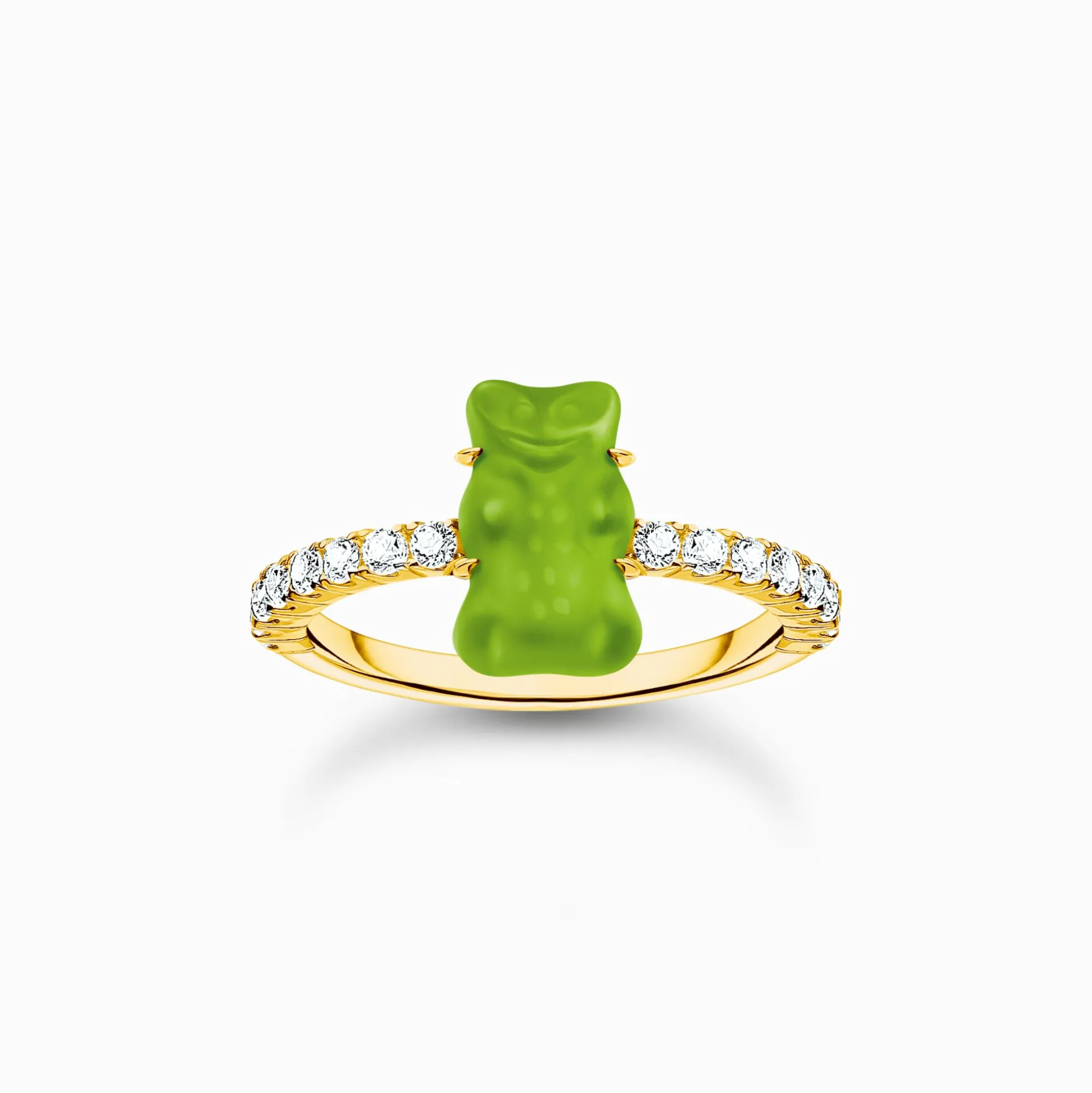 Flash Sale Bague avec mini Ours d’or vert et pierres, dorée Femme Bagues|Placage Or 18 Carats - Argent 925