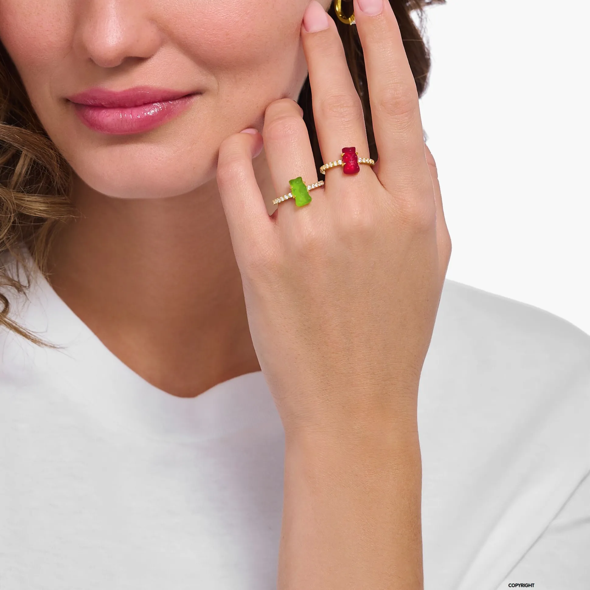 Flash Sale Bague avec mini Ours d’or vert et pierres, dorée Femme Bagues|Placage Or 18 Carats - Argent 925