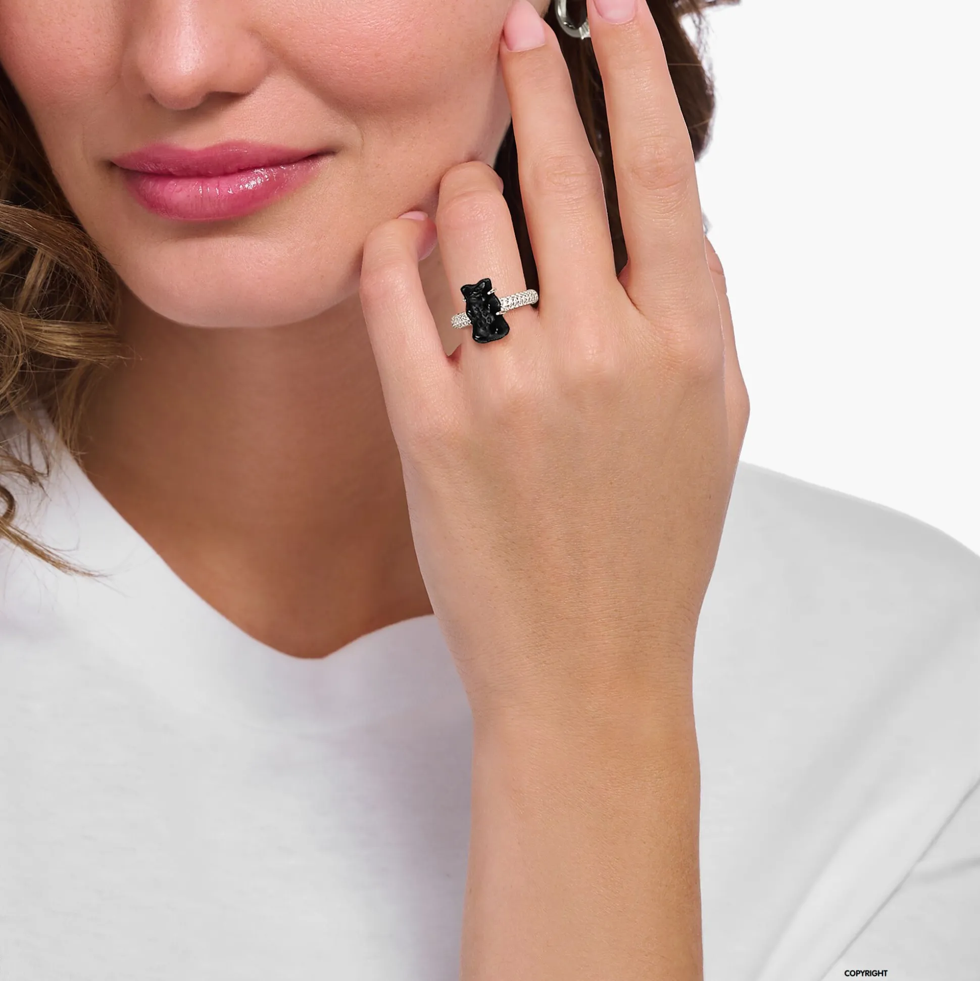 Clearance Bague avec Ours d’Or noir et pierres, argent Femme Bagues|Bagues