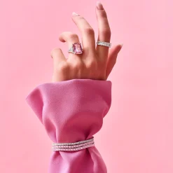Flash Sale Bague avec pierres roses et blanches argent Femme Bagues