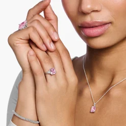 Best Bague avec pierres roses et blanches argent Femme Bagues|Argent 925