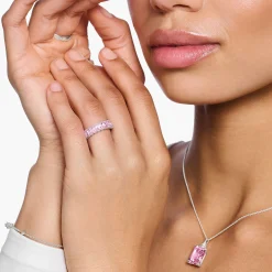 Online Bague avec pierres roses pavé argent Femme Bagues