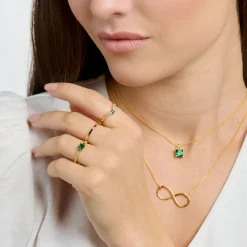 Shop Bague avec vertes et pierres blanches or Femme Bagues|Placage Or 18 Carats - Argent 925