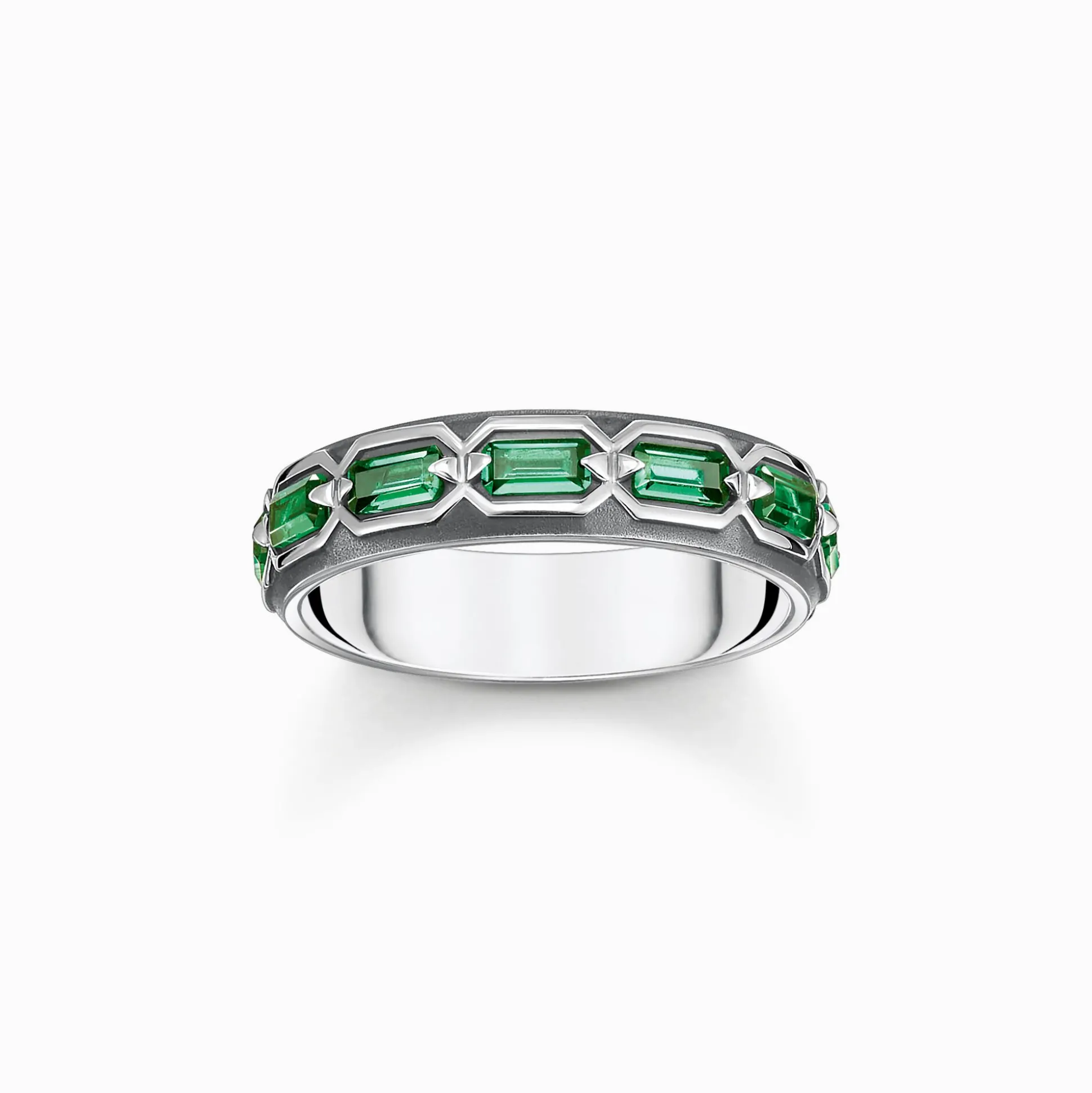 Best Sale Bague écailles de crocodile, argent noirci et gemmes vertes Femme Bagues|Bagues
