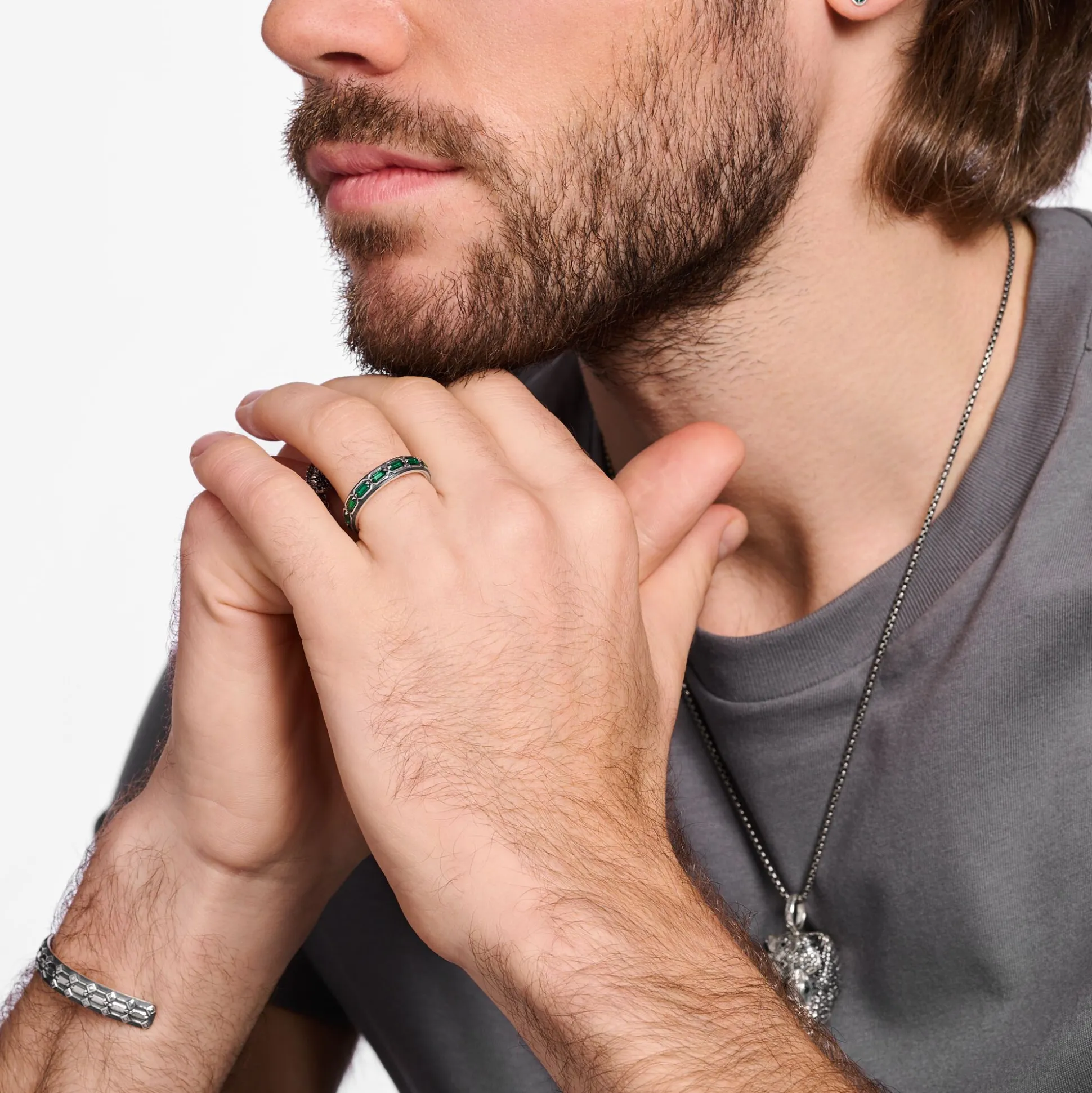 Best Sale Bague écailles de crocodile, argent noirci et gemmes vertes Femme Bagues|Bagues