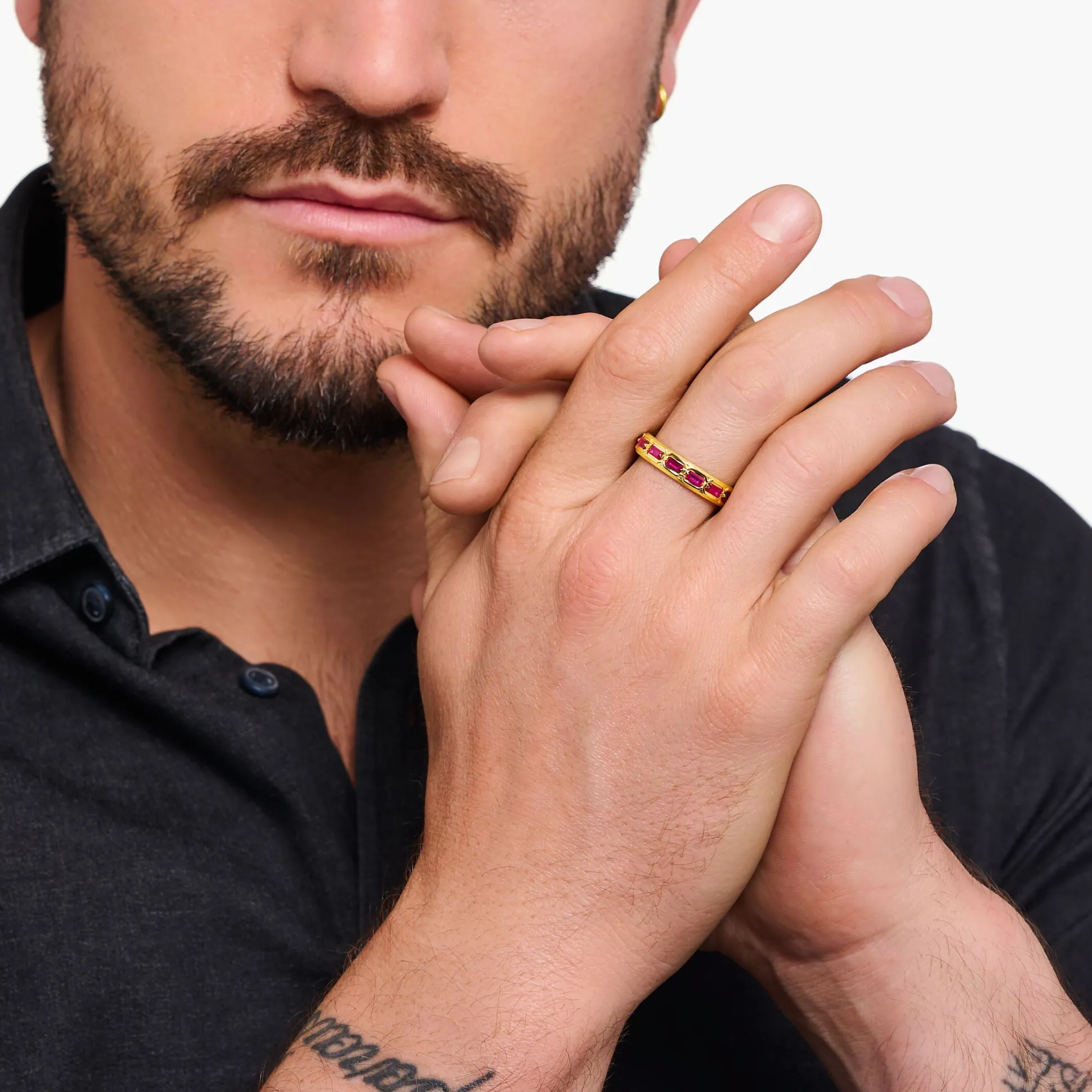 Online Bague écailles de crocodile dorée ornée de gemmes rouges Femme Bagues|Placage Or 18 Carats - Argent 925