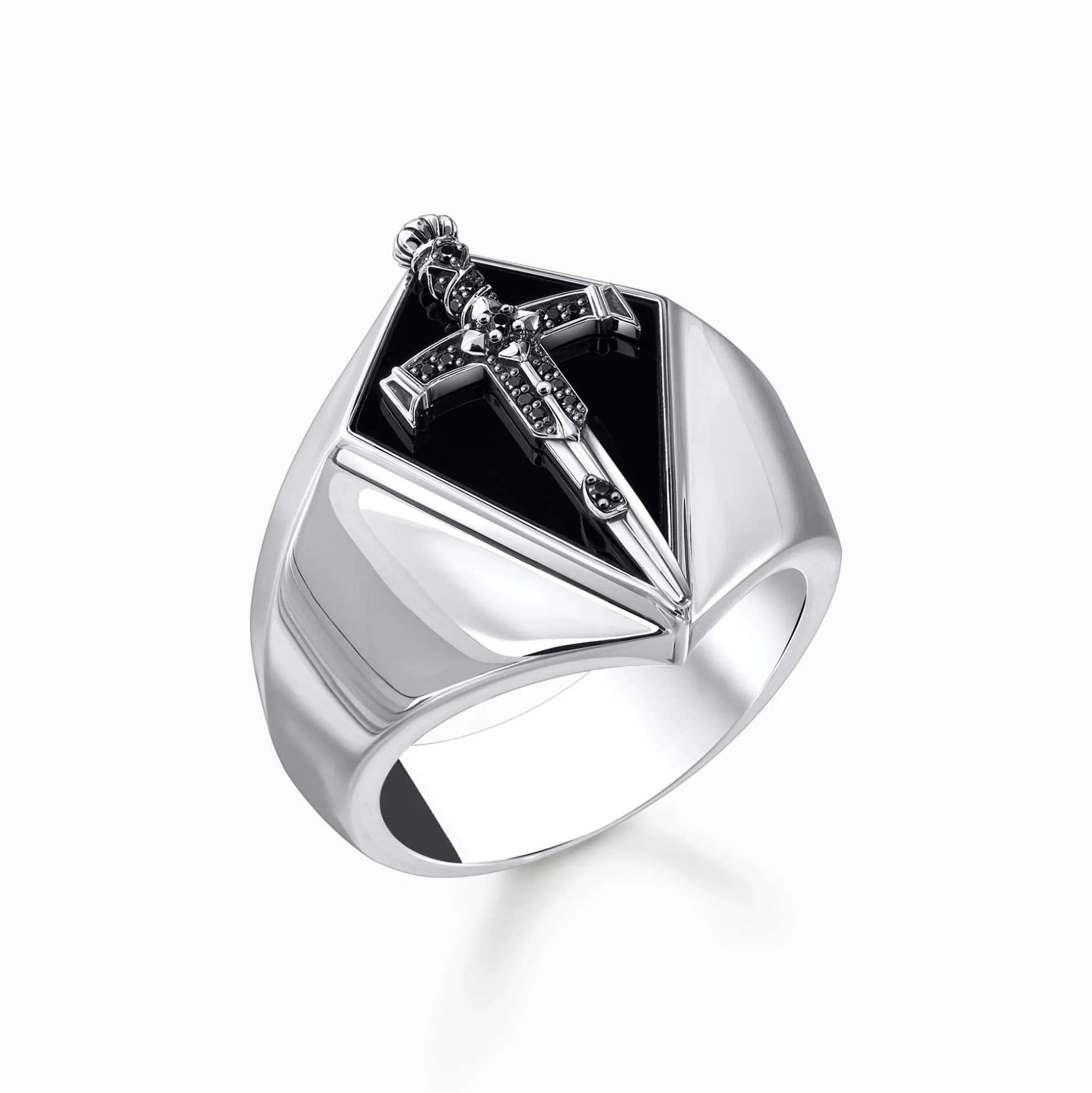 Cheap Bague chevalière en argent noirci avec zircon noir Femme Bagues|Argent 925