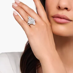 Best Sale Bague cocktail glamour avec des zircons blancs argent Femme Bagues|Argent 925
