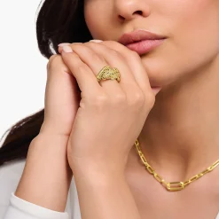 Discount Bague crocodile dorée ornée de gemmes noires et vertes Femme Bagues|Placage Or 18 Carats - Argent 925
