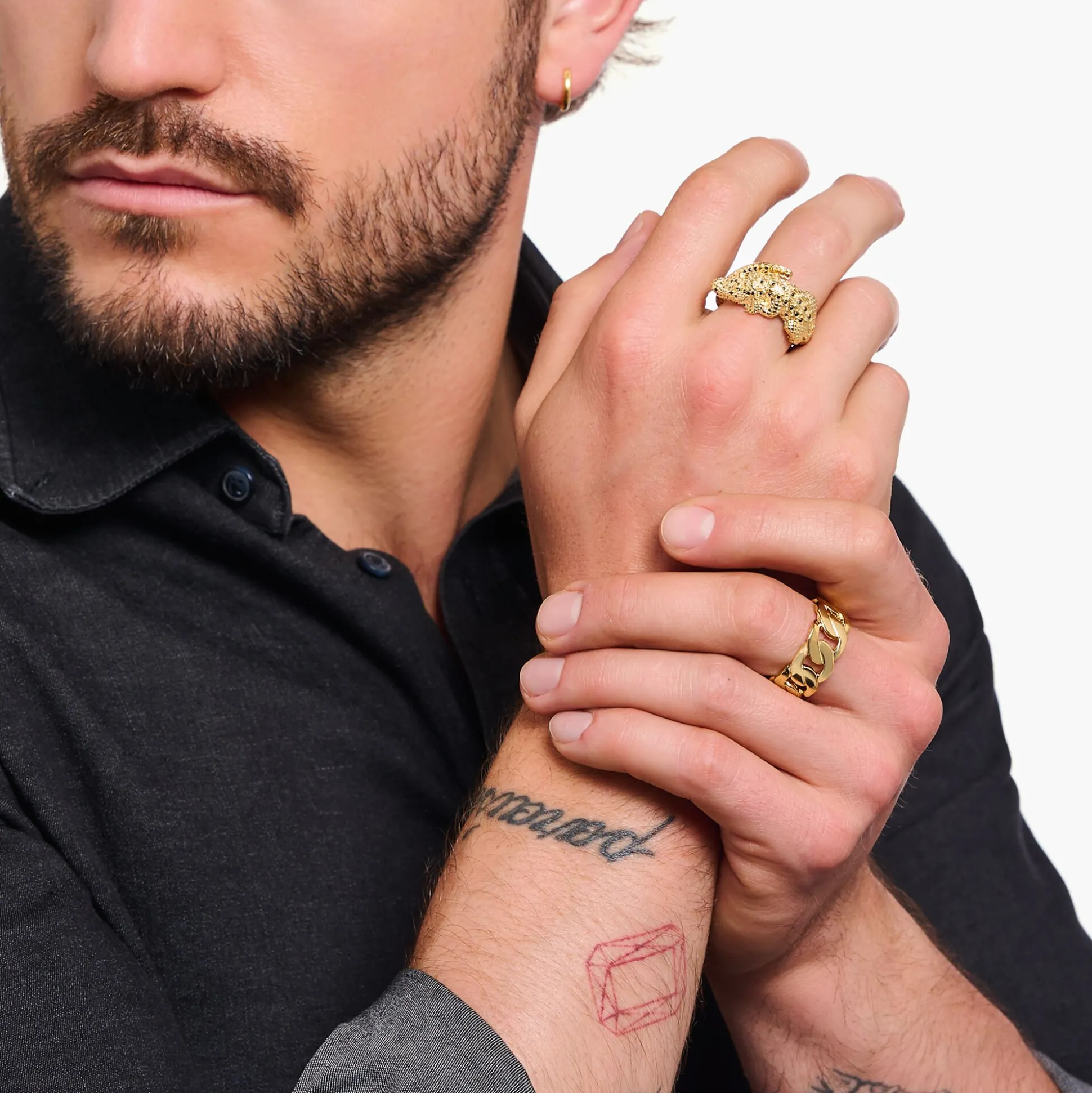 Discount Bague crocodile dorée ornée de gemmes noires et vertes Femme Bagues|Placage Or 18 Carats - Argent 925