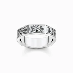 Outlet Bague design à facettes avec pierres noires argent Femme Bagues|Bagues