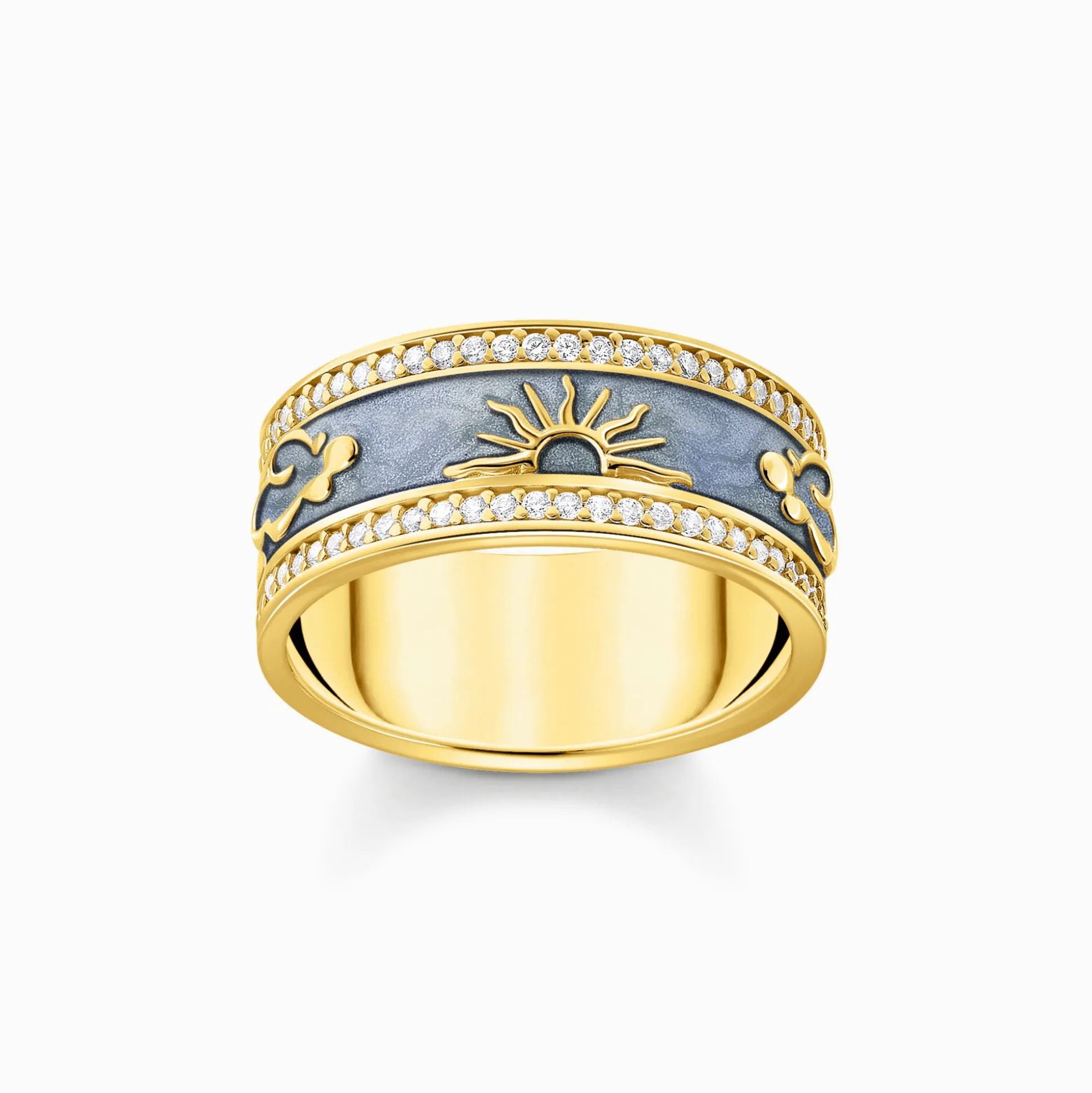 Discount Bague dorée bleue avec symboles cosmiques Femme Bagues|Placage Or 18 Carats - Argent 925