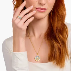 Discount Bague dorée bleue avec symboles cosmiques Femme Bagues|Placage Or 18 Carats - Argent 925