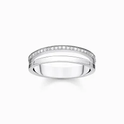 Cheap Bague double pierres blanches argent Femme Bagues