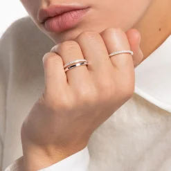 Cheap Bague double pierres blanches argent Femme Bagues