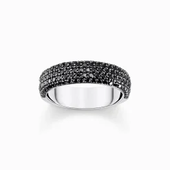 Fashion Bague en argent avec zircon noir et gravure Femme Bagues|Argent 925