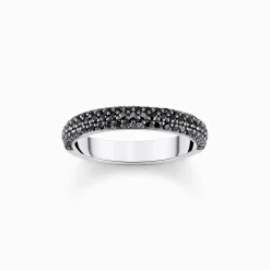 Hot Bague en argent avec zircon noir et gravure Femme Bagues|Argent 925