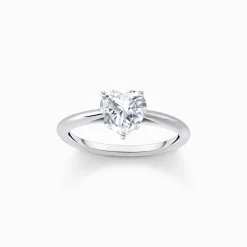 Sale Bague en argent avec zircon blanc en forme de cœur Femme Bagues|Argent 925