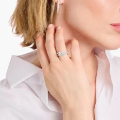 Sale Bague en argent avec zircon blanc en forme de cœur Femme Bagues|Argent 925