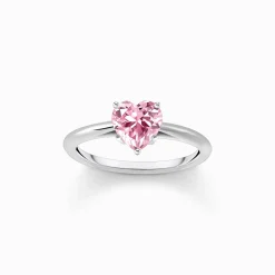 Cheap Bague en argent avec zircon rose en forme de cœur Femme Bagues
