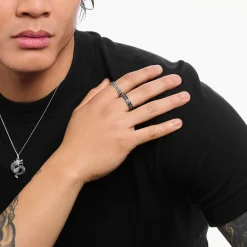 Outlet Bague en argent noirci avec zircon noir Femme Bagues|Argent 925