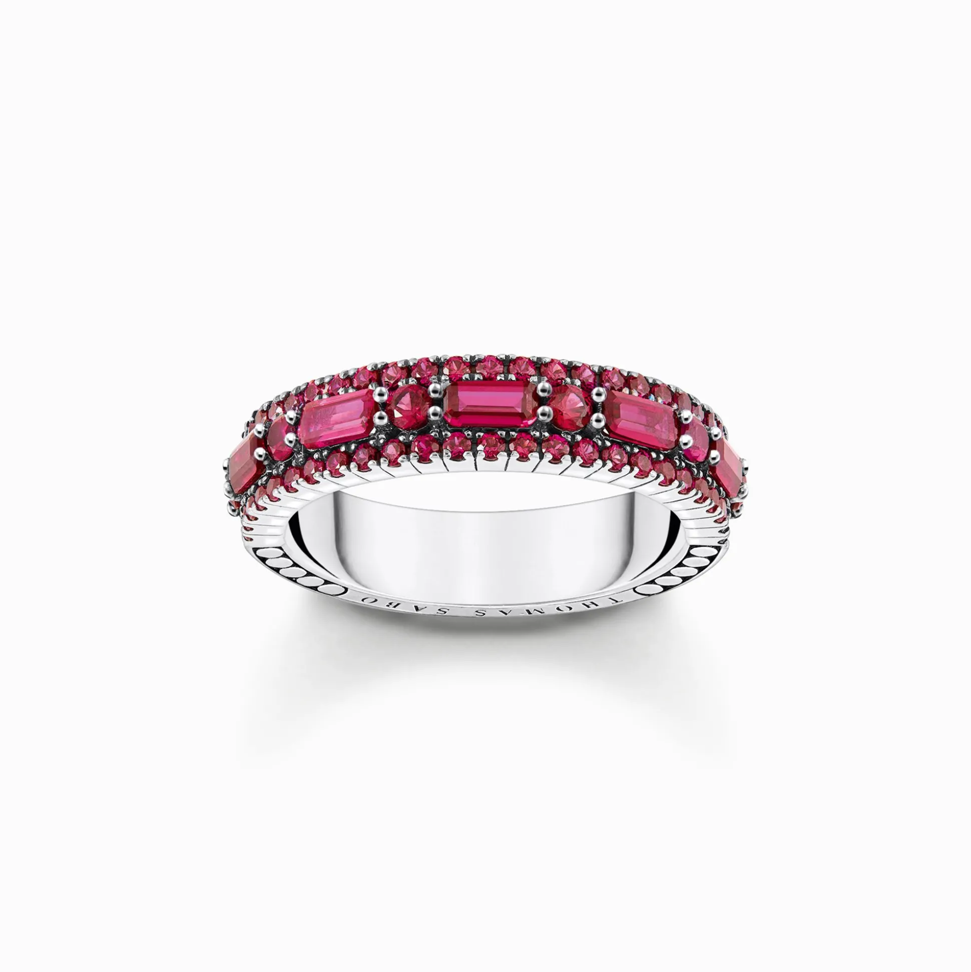 Fashion Bague en argent noirci avec pierres rouges rubis Femme Bagues|Bagues