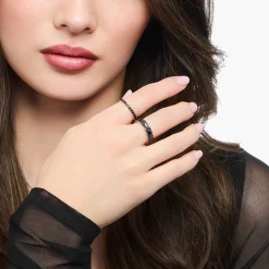 Discount Bague en argent noirci avec zircon noir Femme Bagues|Argent 925