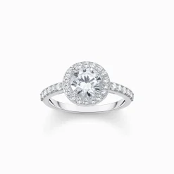 Discount Bague halo en argent avec zircon blanc en taille brillant Femme Bagues|Argent 925