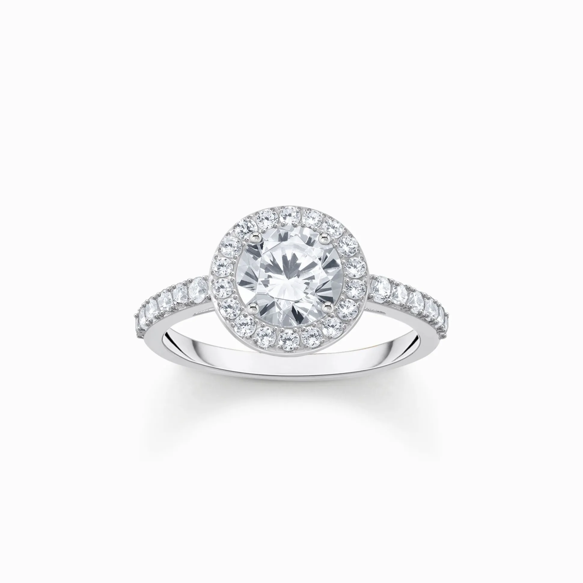 Discount Bague halo en argent avec zircon blanc en taille brillant Femme Bagues|Argent 925