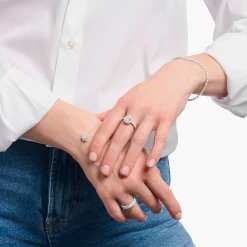 Discount Bague halo en argent avec zircon blanc en taille brillant Femme Bagues|Argent 925