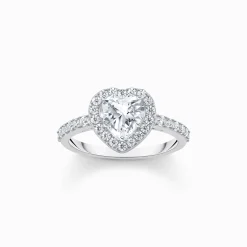 Flash Sale Bague halo en argent avec zircon blanc en forme de cœur Femme Bagues|Argent 925
