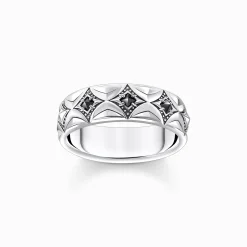 Shop Bague losange ornée de zircones noires, argent noirci Femme Bagues|Bagues