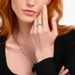 Shop Bague losange ornée de zircones noires, argent noirci Femme Bagues|Bagues