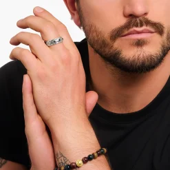 Shop Bague losange ornée de zircones noires, argent noirci Femme Bagues|Bagues