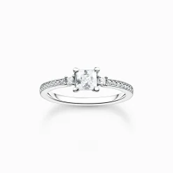 Cheap Bague pavé pierre blanche argent Femme Bagues