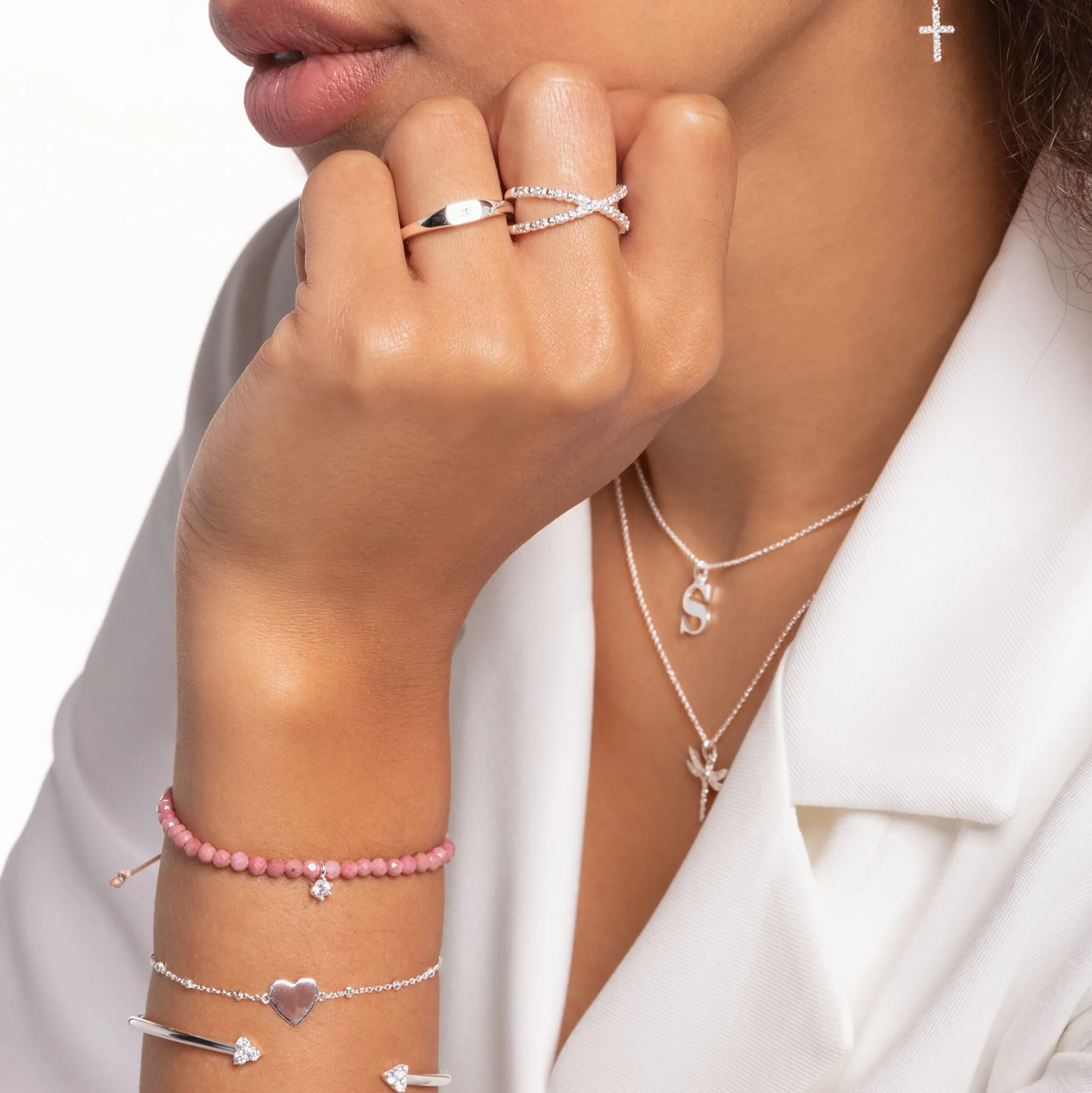 Best Bague perles avec pierres blanches argent Femme Bagues