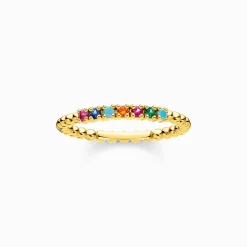 Sale Bague perles pierres multicolores or Femme Bagues|Placage Or 18 Carats - Argent 925
