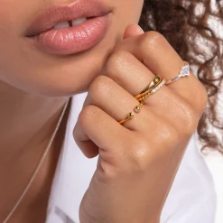 Outlet Bague perles vec pierres blanches or Femme Bagues|Placage Or 18 Carats - Argent 925