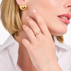 Fashion Bague plaquée or avec zircon blanc en taille brillant Femme Bagues|Placage Or 18 Carats - Argent 925