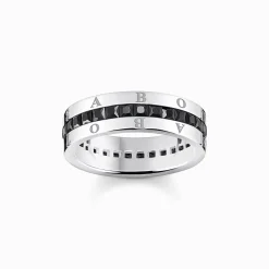 Fashion Bague ruban avec pierres noires pavé argent Femme Bagues