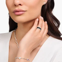 Flash Sale Bague ruban émail à froid noir et zircons argent Femme Bagues