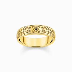 Clearance Bague ruban plaquée or, ornée de gemmes noires et de motifs Femme Bagues|Bagues