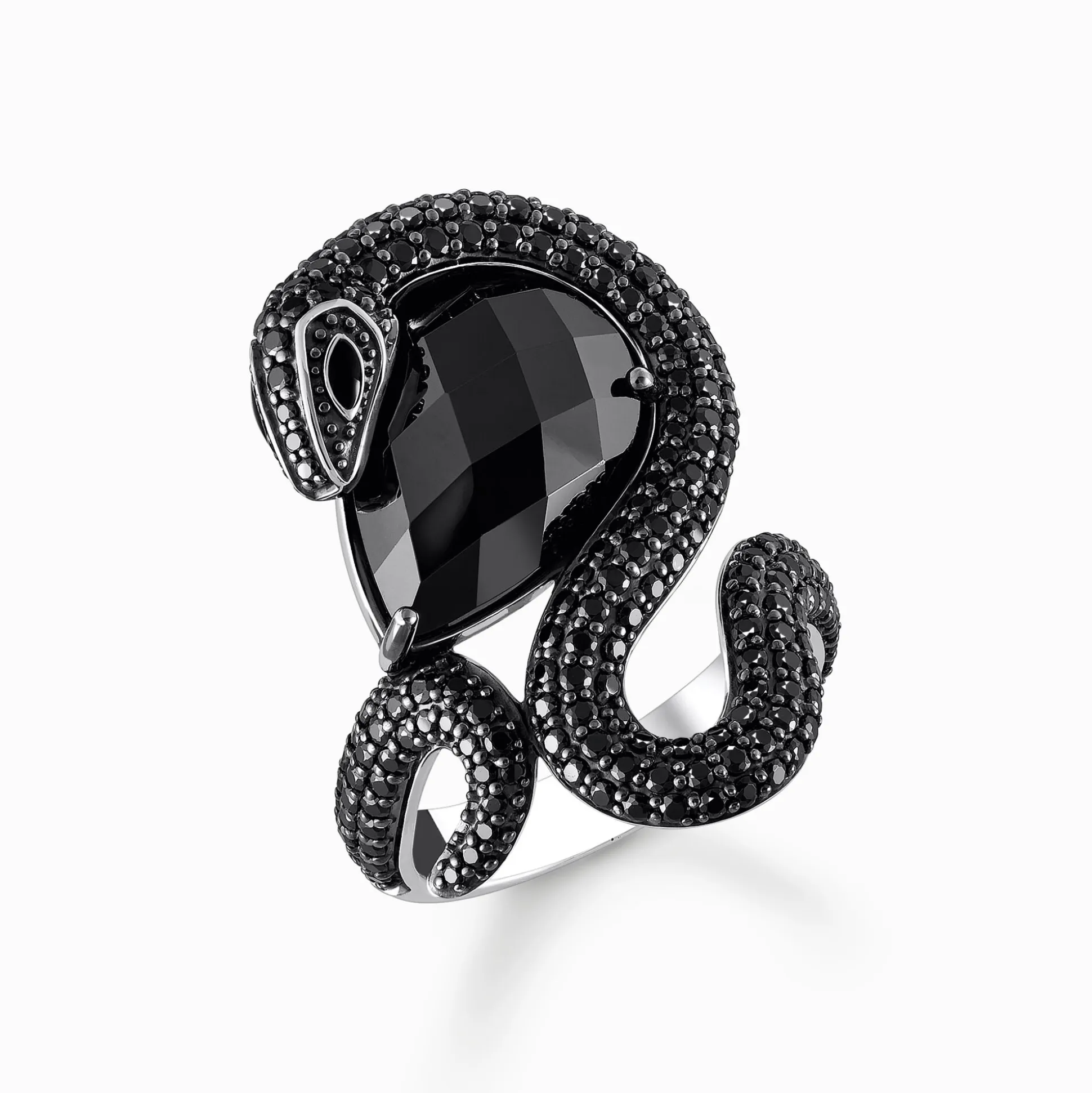 Hot Bague serpent en argent noirci avec zircon noir en forme de goutte Femme Bagues|Argent 925