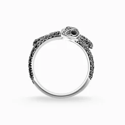 Hot Bague serpent noir avec pavé Femme Bagues