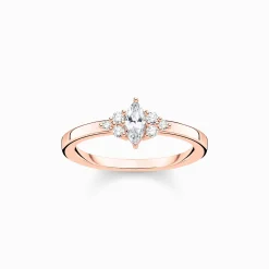 Fashion Bague vintage blanche pierres or rose Femme Bagues|Placage Or Rose 18 Carats - Argent 925